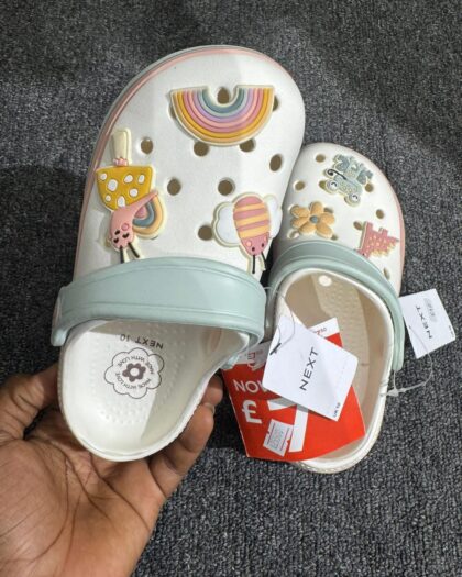 Next Cream & Blue Crocs Slides
