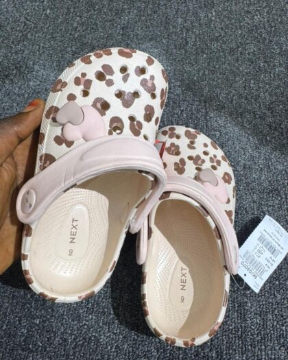 Next Cream & Brown Crocs Slides