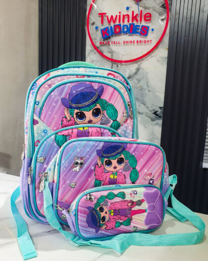 Purple 3 in 1 Girls School Bag Set