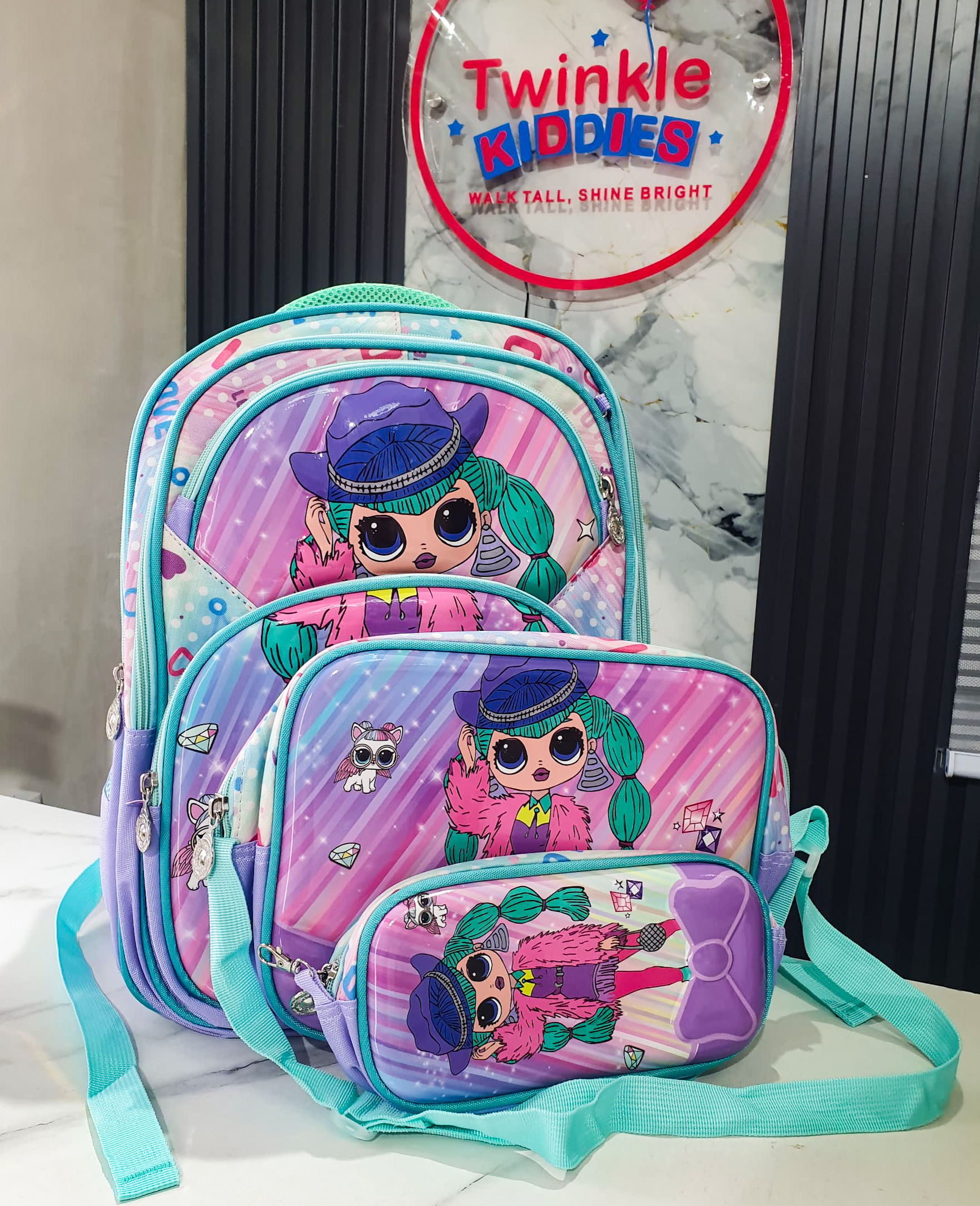 Purple 3 in 1 Girls School Bag Set