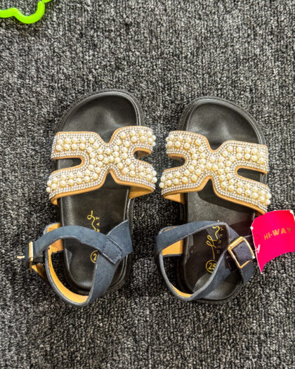 Khaki and Blue Pearl Girls Sandal