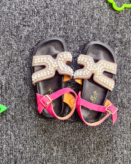 Khaki and Pink Pearl Girls Sandal