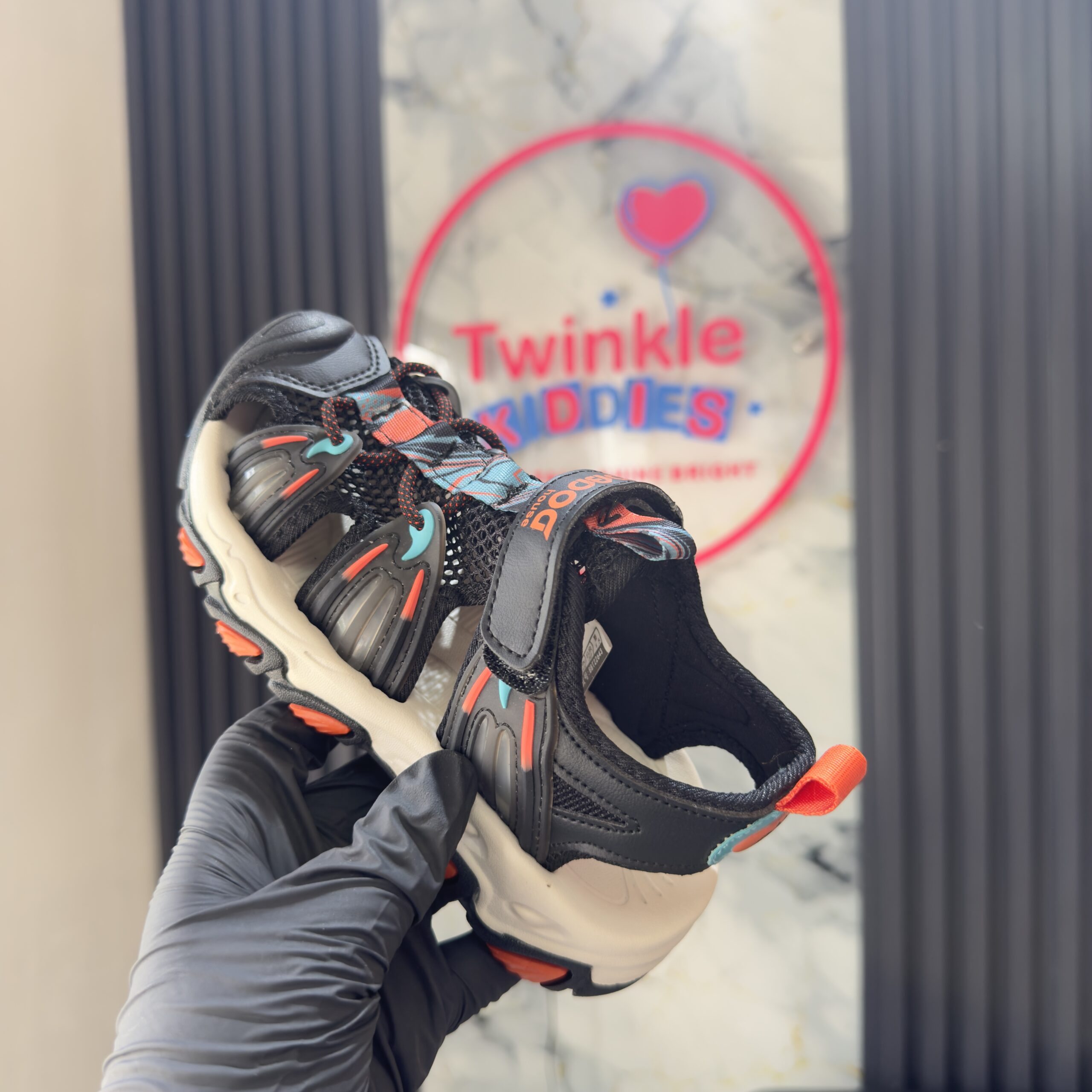 Solid Black & Orange Boys Sandals - Image 2