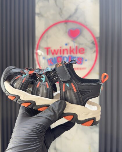 Solid Black & Orange Boys Sandals