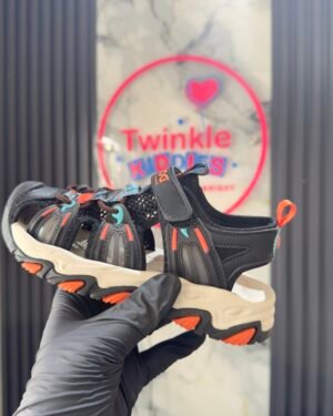 Solid Black & Orange Boys Sandals