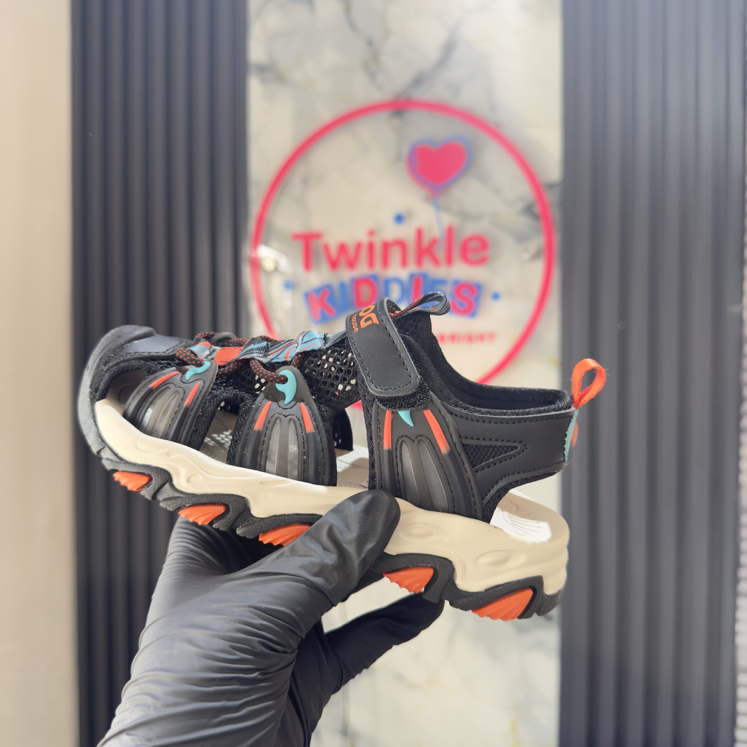 Solid Black & Orange Boys Sandals