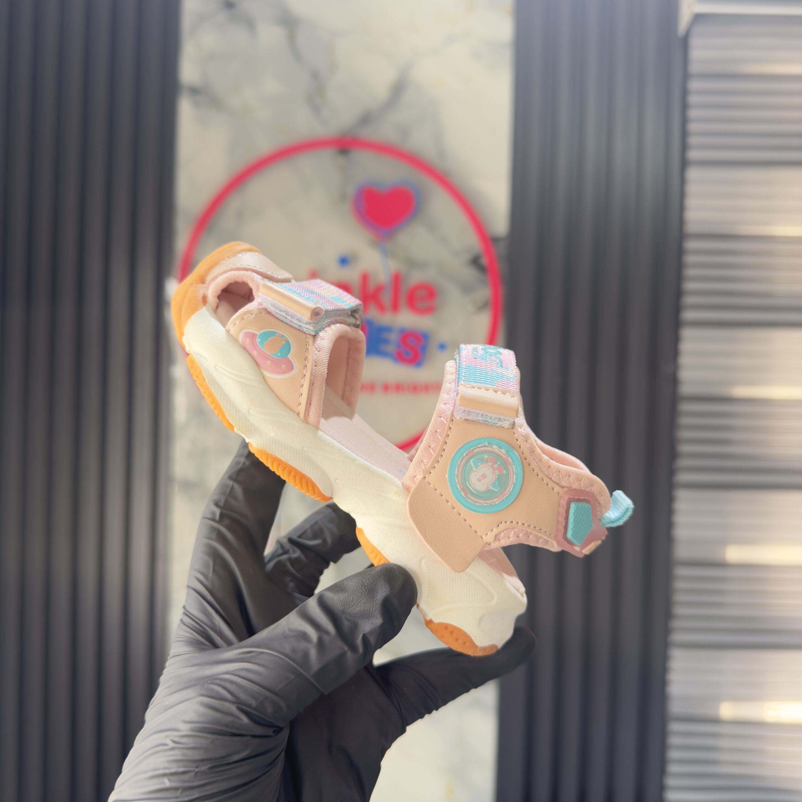 Solid Cream & Orange Boys Sandals - Image 2