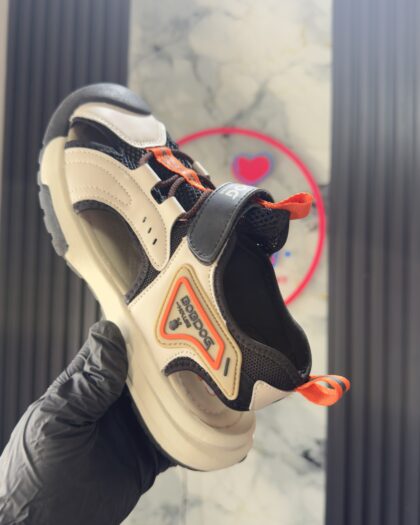 Solid Black, Cream & Orange Boys Sandals