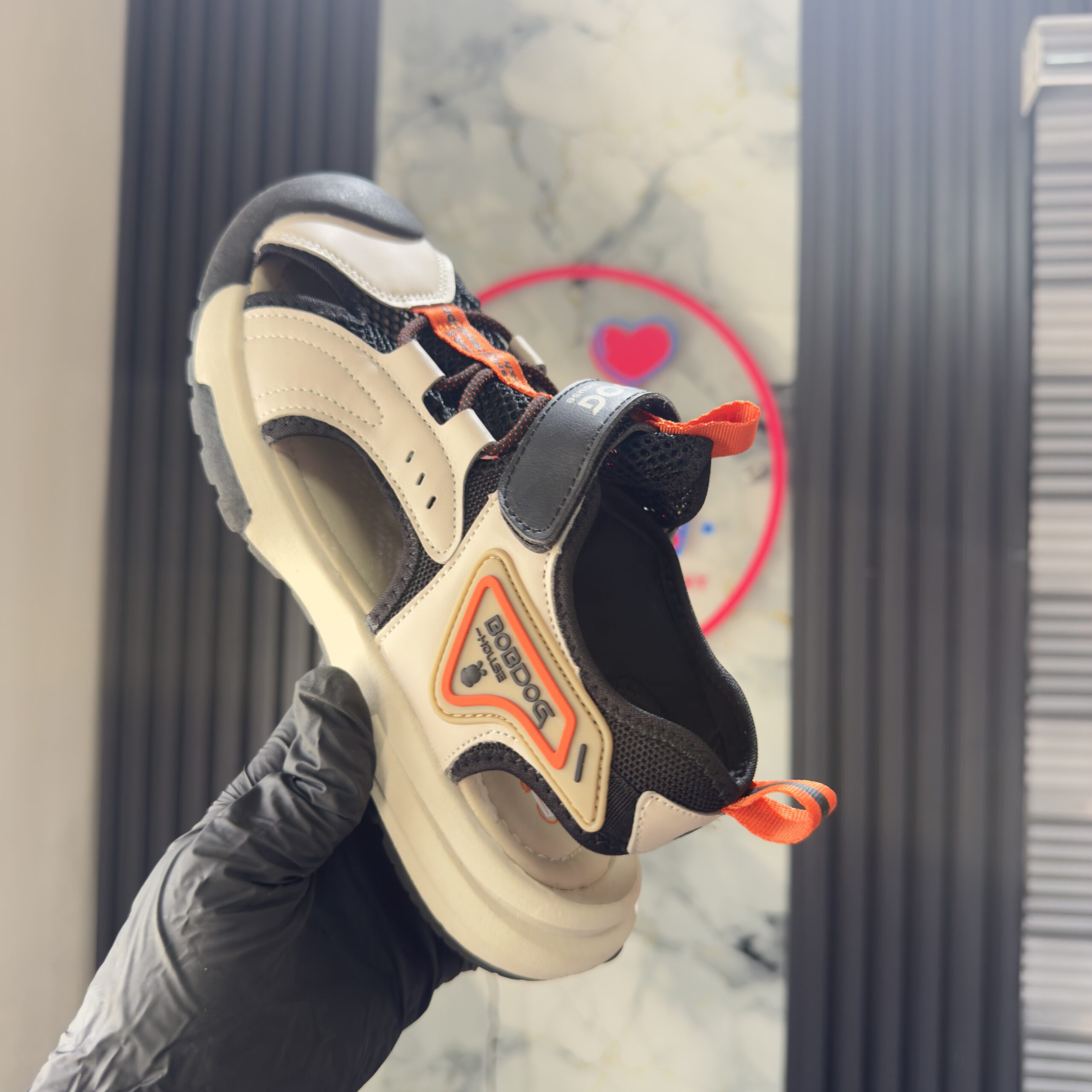 Solid Black, Cream & Orange Boys Sandals