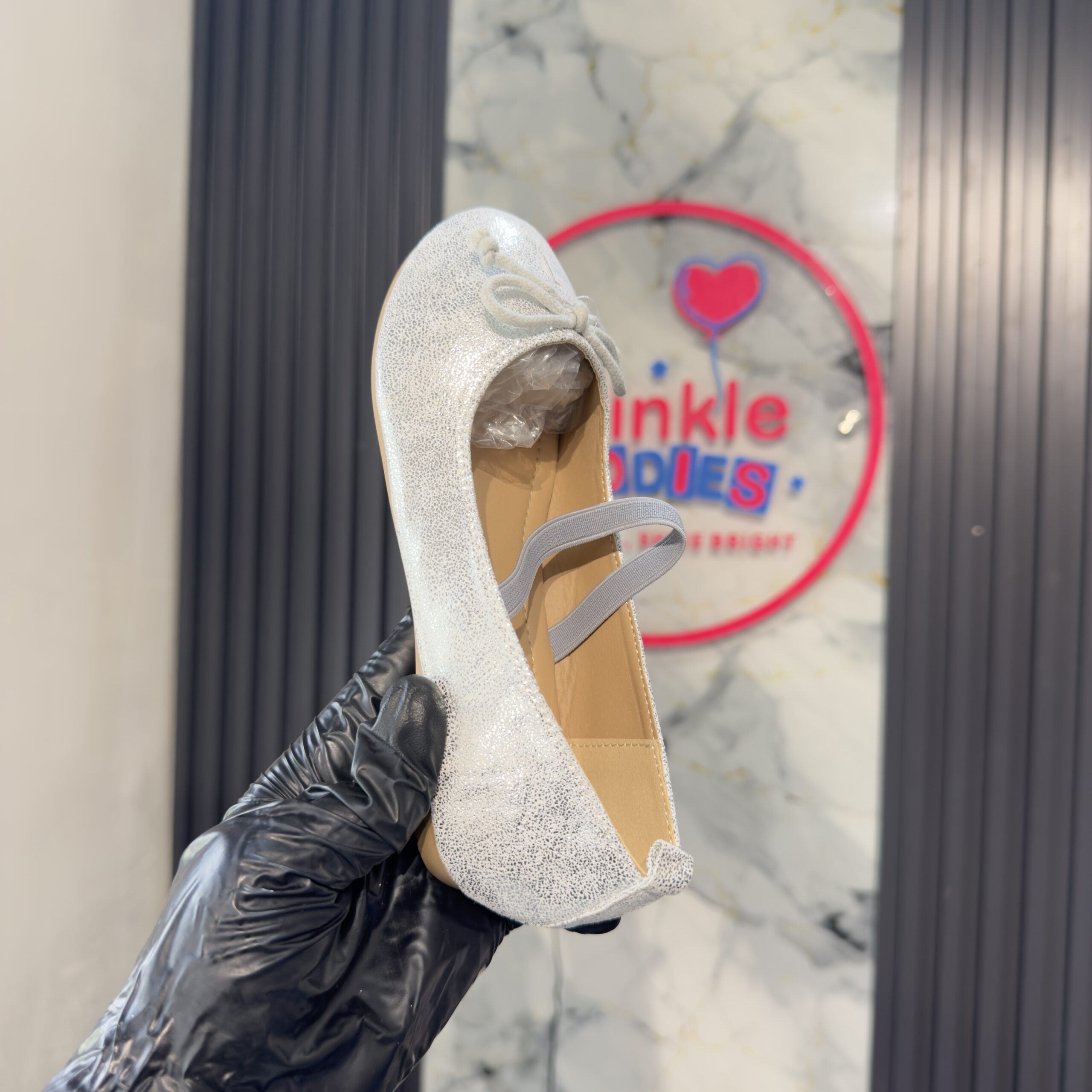 Kids Shiny Silver Girls Toms Shoe