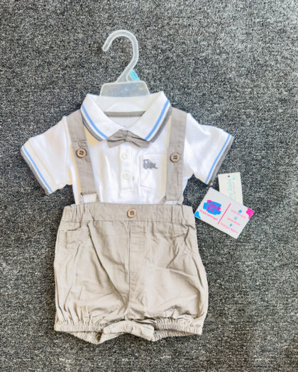 Grey and Blue Stripe Boys Suspenders Set