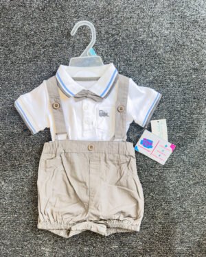 Grey and Blue Stripe Boys Suspenders Set