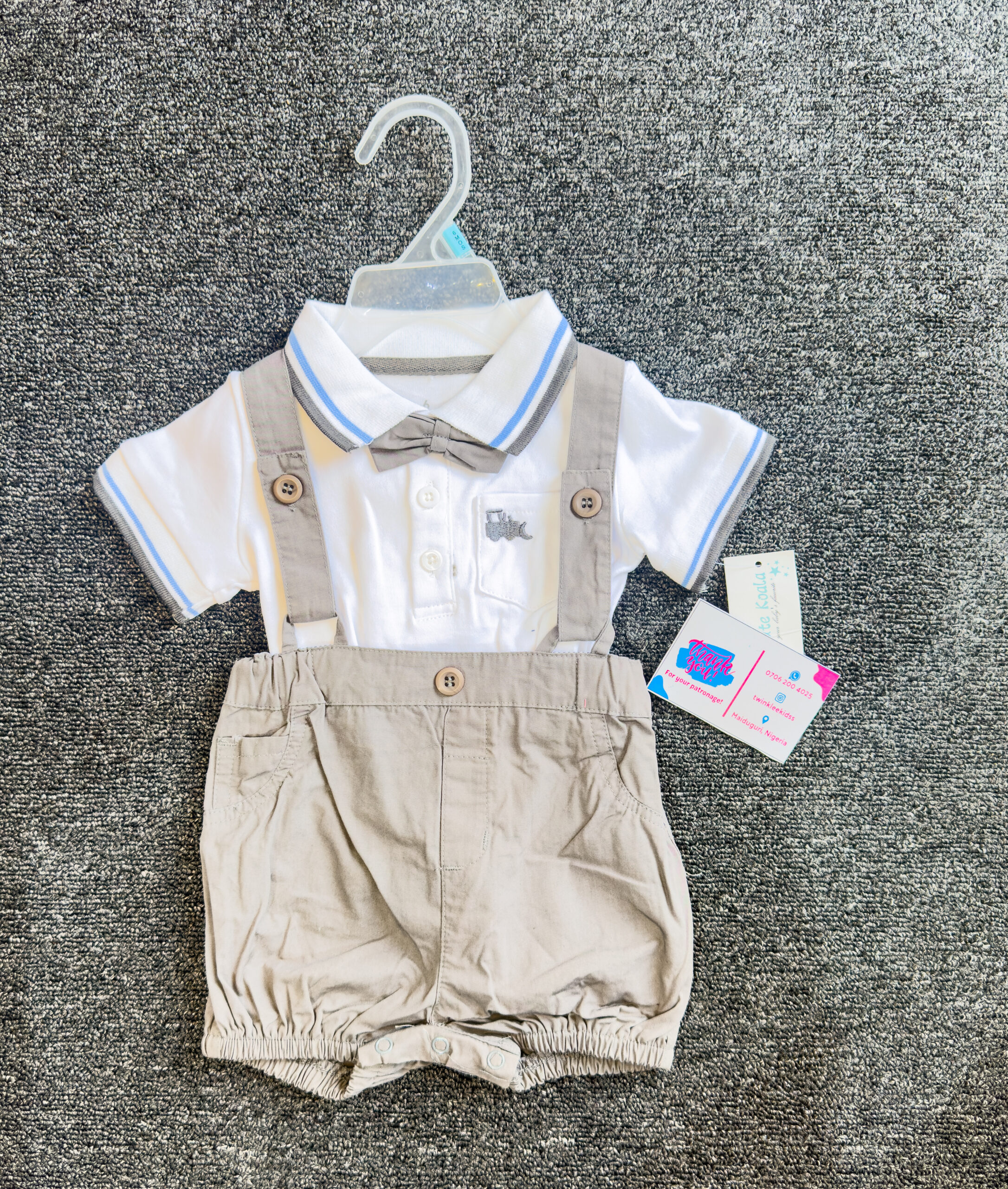 Grey and Blue Stripe Boys Suspenders Set