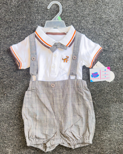 Grey and Orange Stripe Boys Suspenders Set