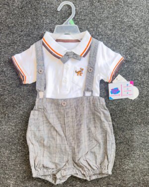 Grey and Orange Stripe Boys Suspenders Set
