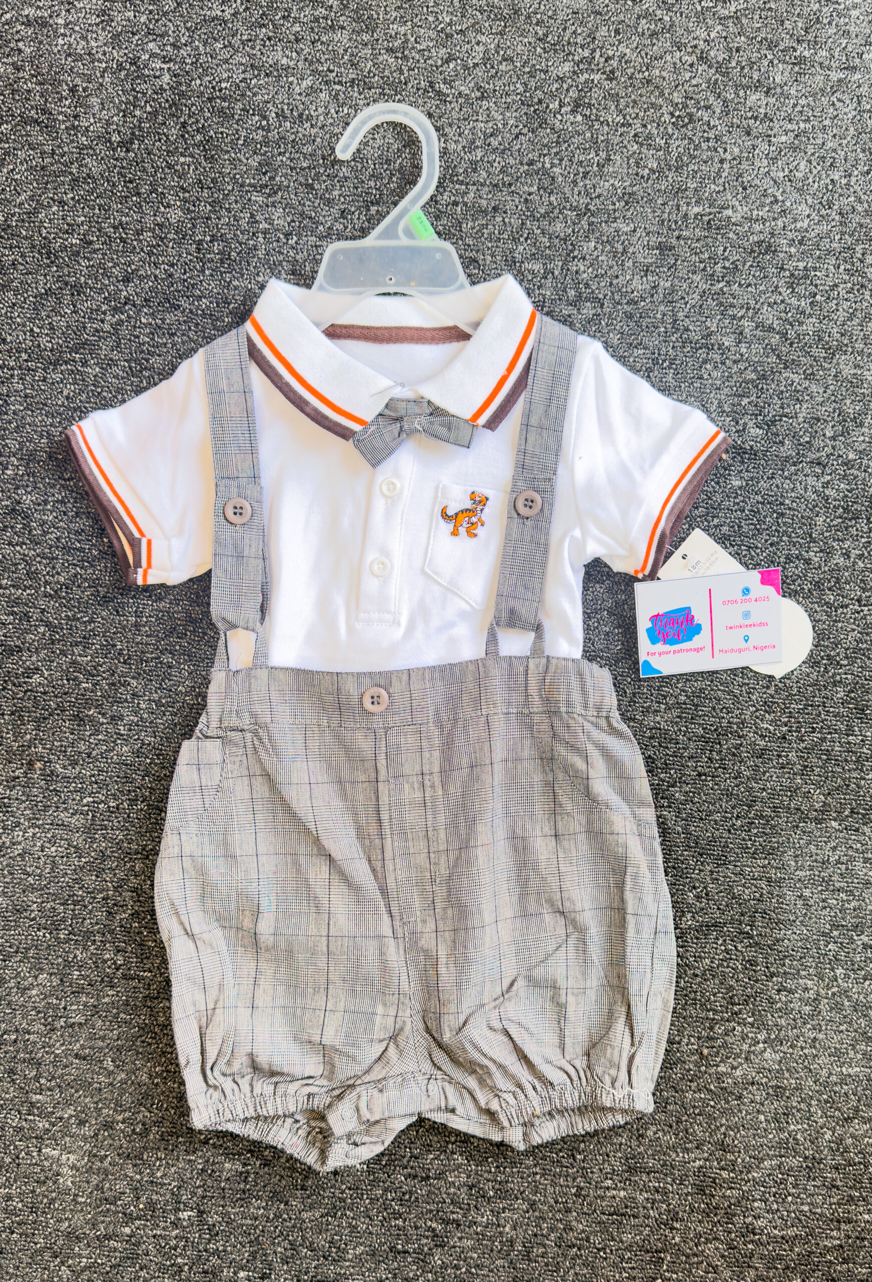 Grey and Orange Stripe Boys Suspenders Set