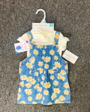 Blue and White Girls Dungaree Set