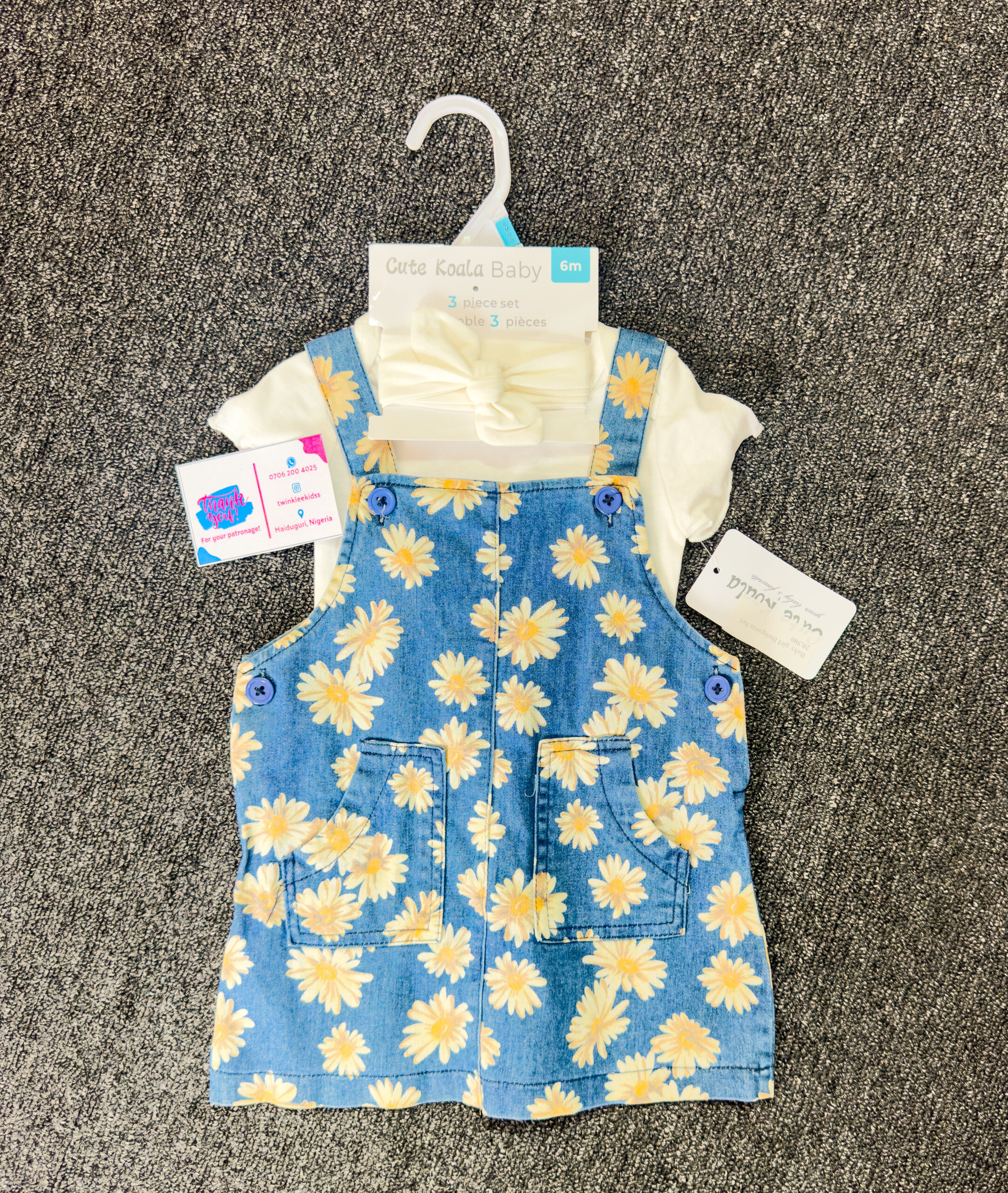 Blue and White Girls Dungaree Set