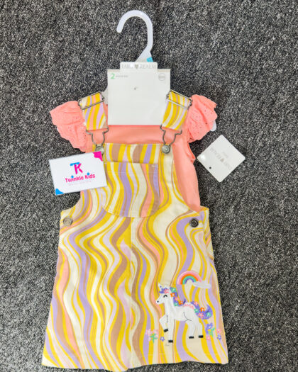Multicolor Girls Dungaree Set