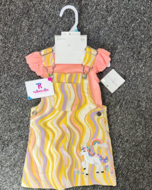 Multicolor Girls Dungaree Set