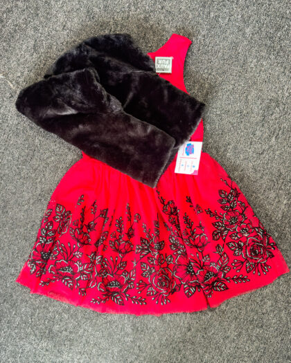 Red and Black Beauty Girls Dress with Coat