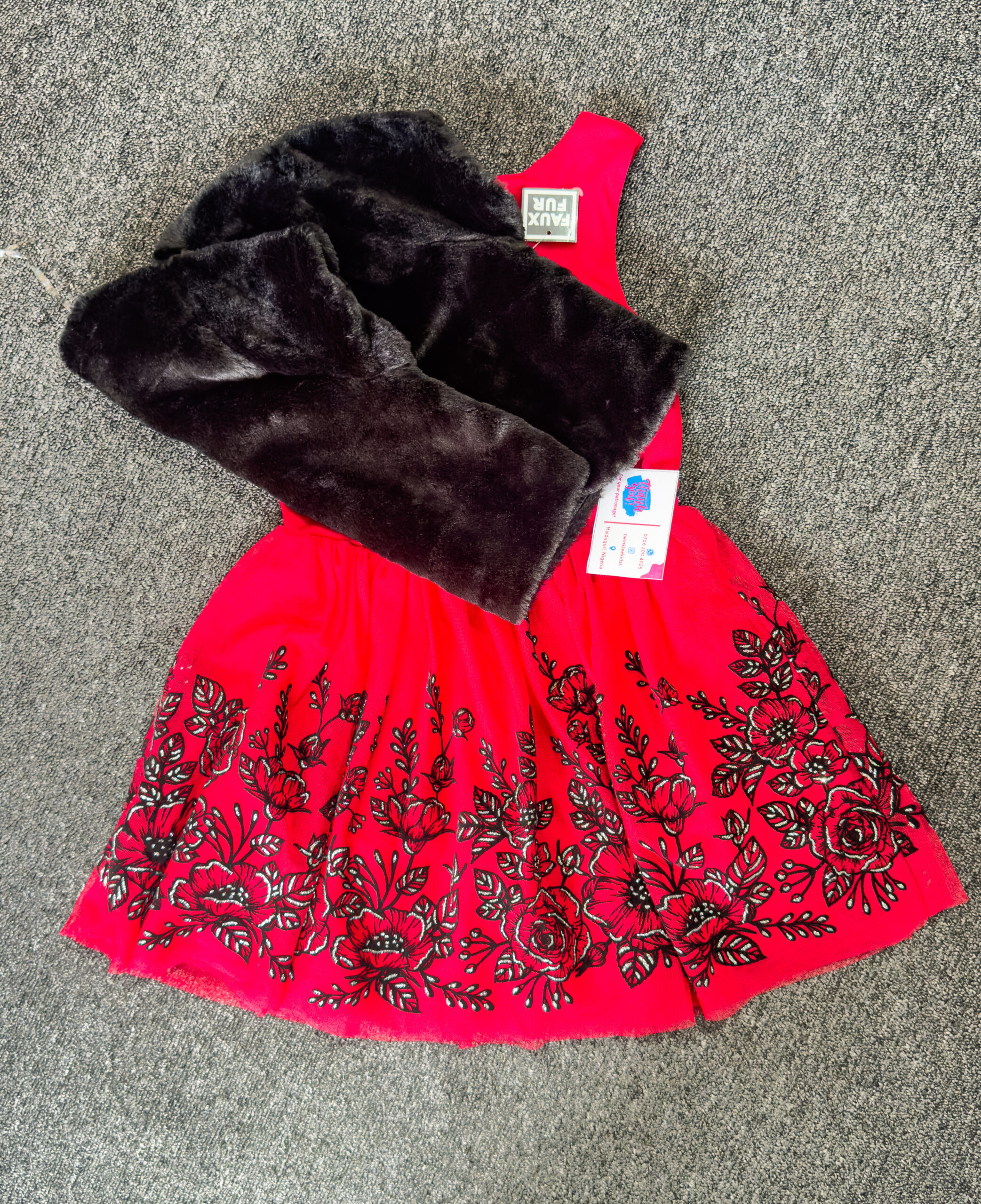 Red and Black Beauty Girls Dress with Coat