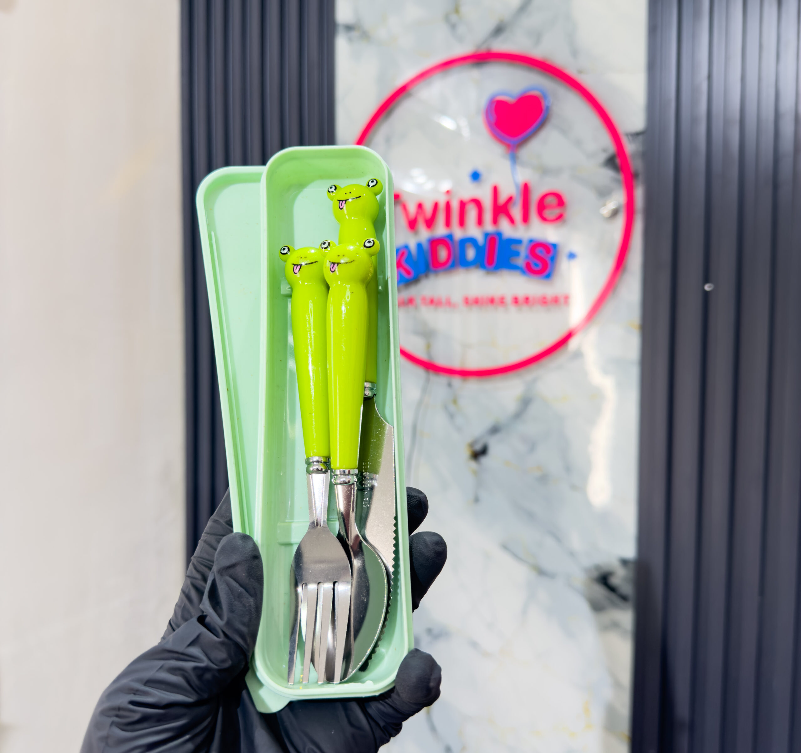 Stainless Steel Green Boys Cutlery Set
