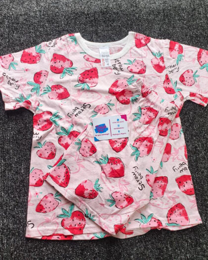 Girls Pink & White Short Sleeve Nightwear Set