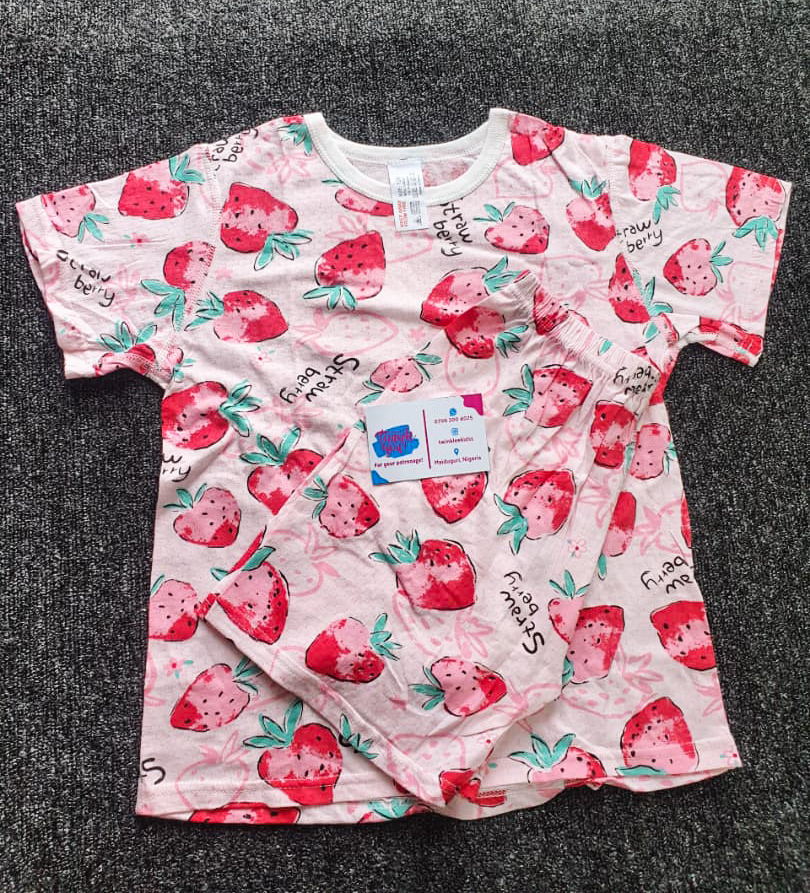 Girls Pink & White Short Sleeve Nightwear Set