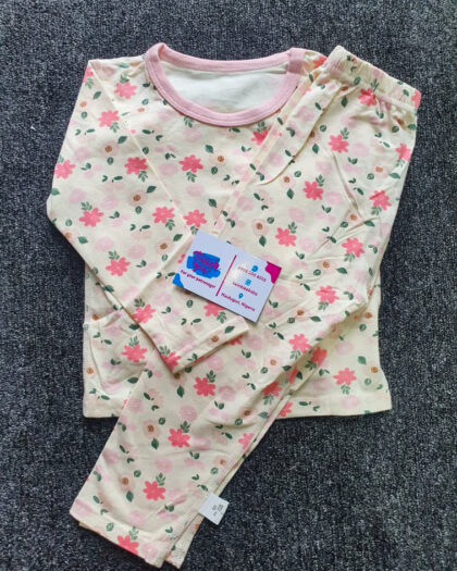 Girls Pink & White Long Sleeve Nightwear Set