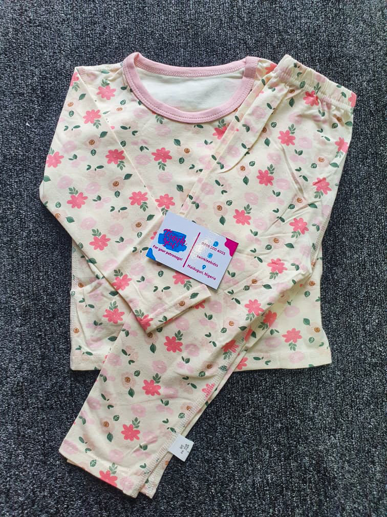 Girls Pink & White Long Sleeve Nightwear Set