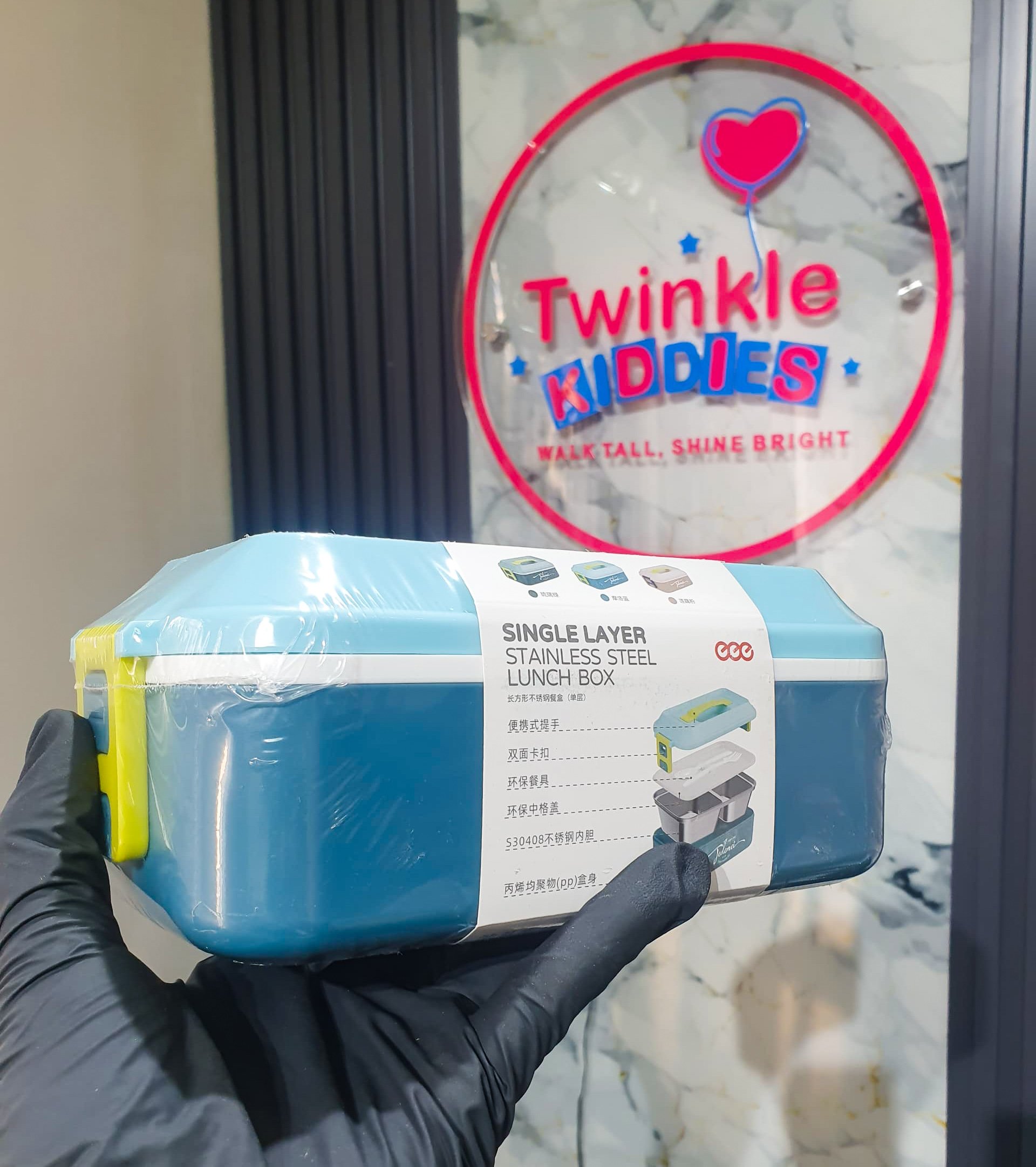 Tedemei Green, Blue & Pink 2-Compartment Stainless Steel Lunch Box – Design 2 - Image 3