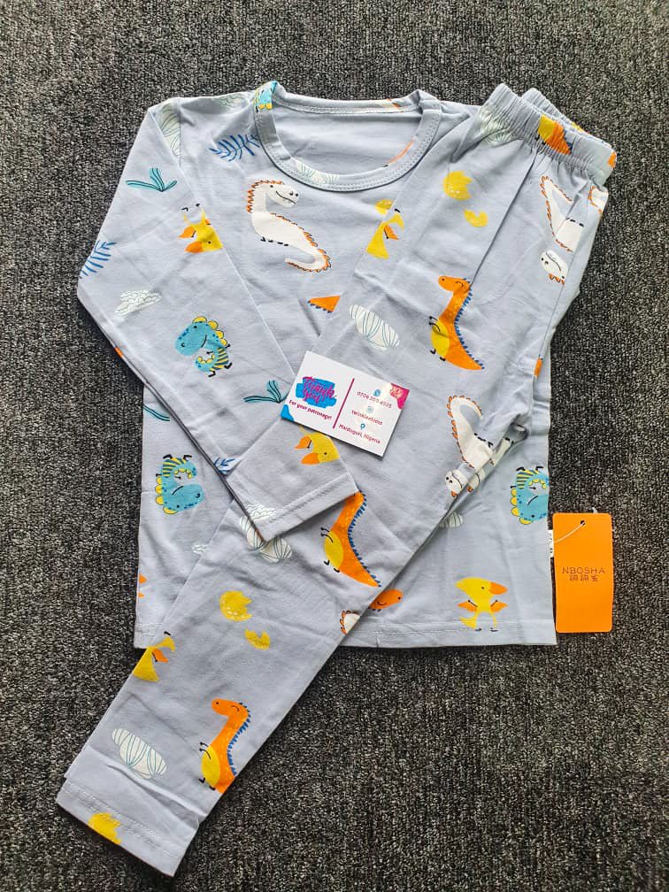 Boys Ash, Green & Orange Long Sleeve Nightwear Set