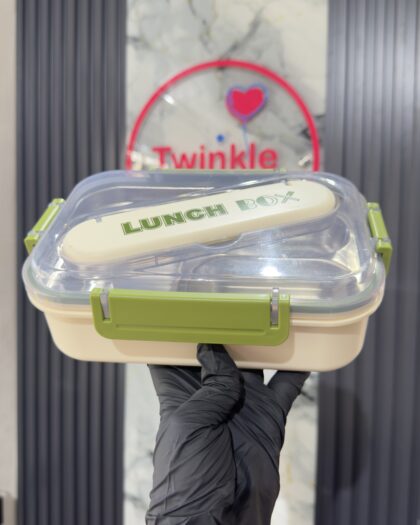 3 in 1 Pink, Brown & Green 2-Compartment Stainless Steel Lunch Box