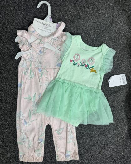 Girls White & Green 3pcs Jumpsuit Set