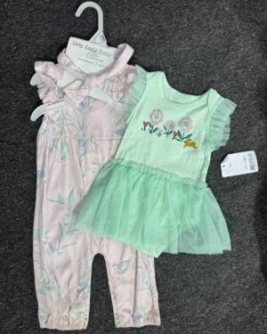 Girls White & Green 3pcs Jumpsuit Set