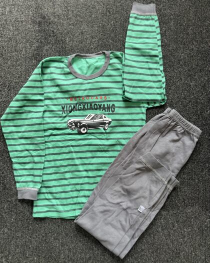 Boys Ash & Green Long Sleeve Nightwear Set