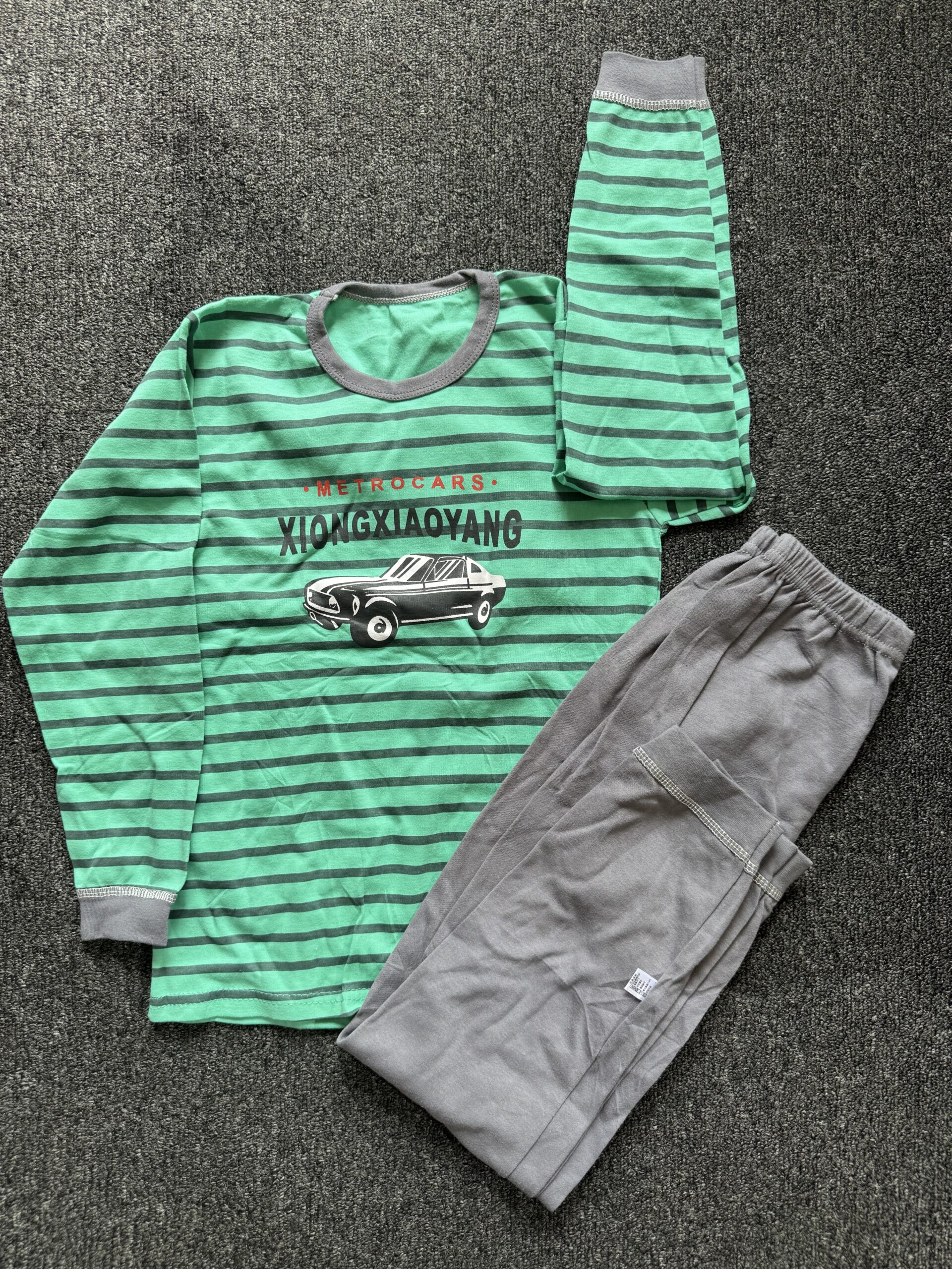 Boys Ash & Green Long Sleeve Nightwear Set