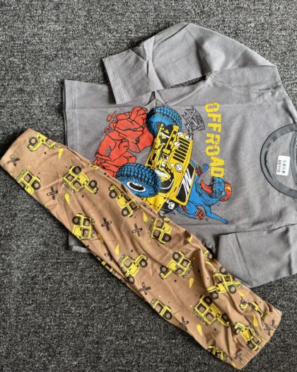 Boys Ash, Brown & Yellow Long Sleeve Nightwear Set