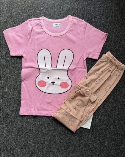 Girls Pink & Brown Short Sleeve Nightwear Set