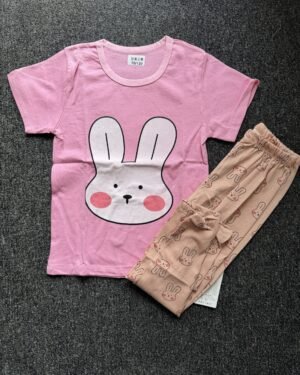 Girls Pink & Brown Short Sleeve Nightwear Set
