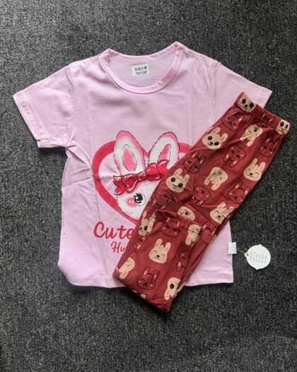Girls Pink & Brown Short Sleeve Nightwear Set