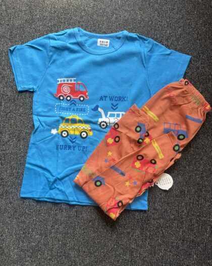 Boys Blue & Burnt Orange Short Sleeve Nightwear Set