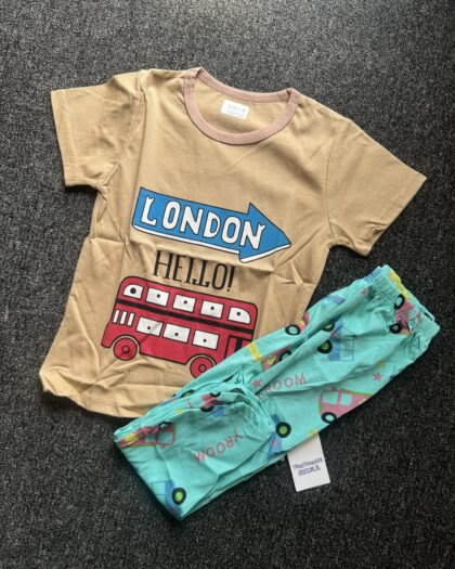 Boys Brown & Sea Green Short Sleeve Nightwear Set