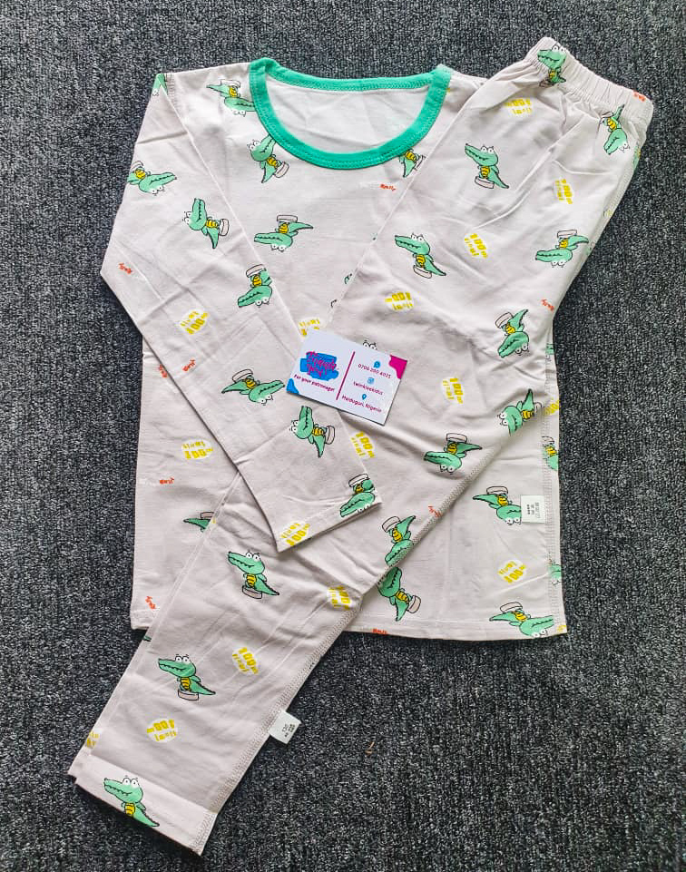 Boys Ash & Green Long Sleeve Nightwear Set