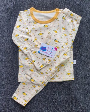Girls Yellow & White Long Sleeve Nightwear Set