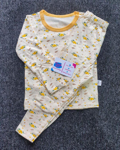Girls Yellow & White Long Sleeve Nightwear Set