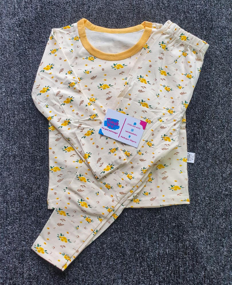 Girls Yellow & White Long Sleeve Nightwear Set